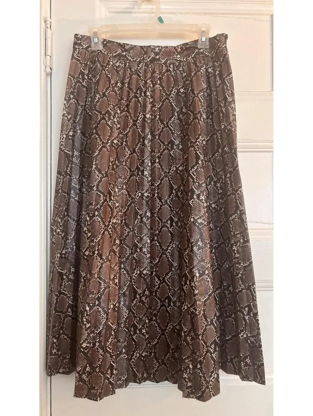 Zara Snake Print Pleated Midi Skirt-Brown Print | Flowy Statement Piece - Size L - Picture 4 of 8